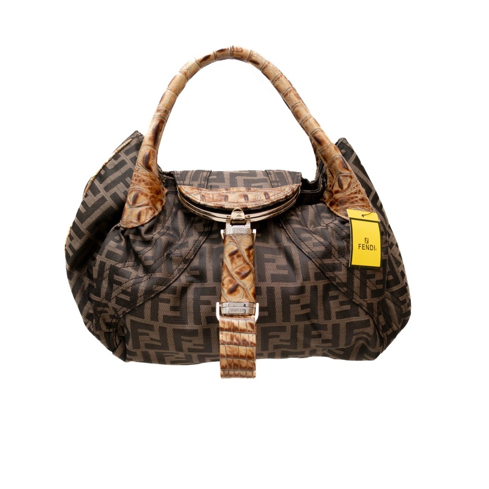 FENDI Tortuga-Trimmed Zucca Spy Women Hobo Bag